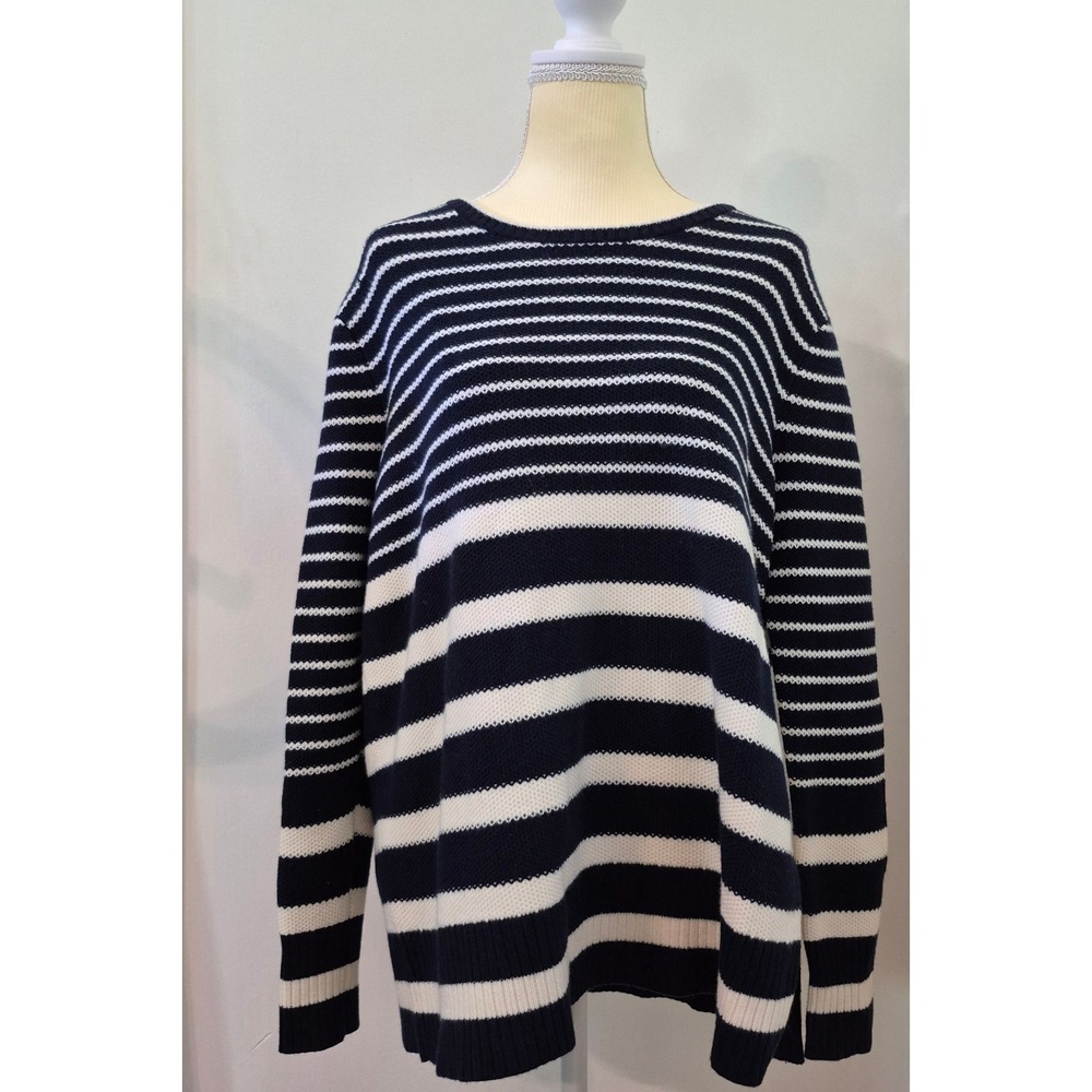 Athleta XS Kennewick Striped Pullover Sweater Knit Side Slit Merino Wool Coastal